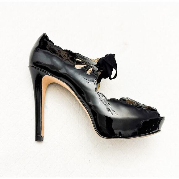 Joan & David Black Cicilee Patent Pumps Stiletto Lace Platform Shoes Size 7 - Picture 5 of 7